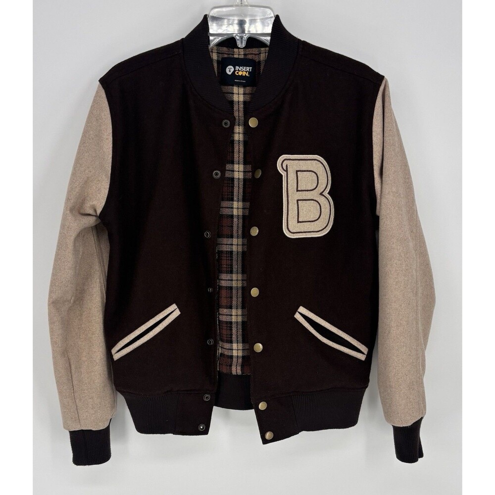 Insert Coin Hotline Miami Varsity Jacket B Logo Wool Blend Unisex Small S Brown